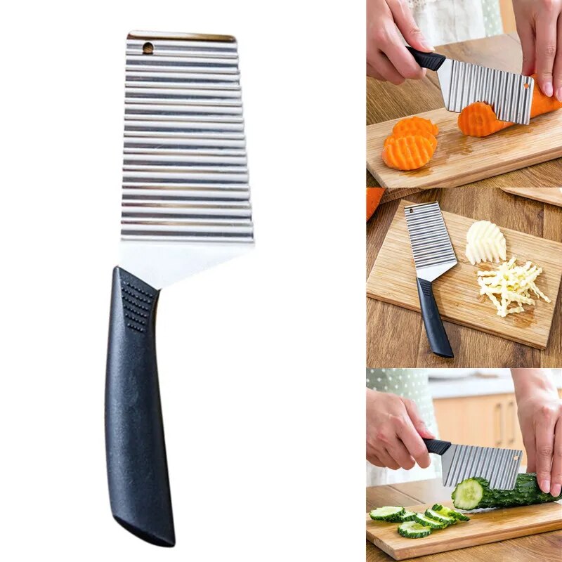 Stainless Steel Potato Chip Slicer Dough Vegetable Fruit Crinkle Wavy Kitchen Knife Cutter Chopper French Fry Maker Tools Gadget