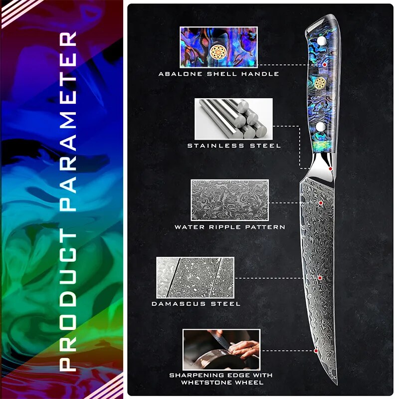 Grandsharp Professional 5.5 Inch Japanese Steak Knife Set 67 Layers Damascus Steel Kitchen Chef's Knives Meat Slicer Gift Box